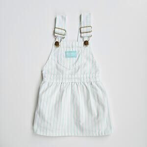 Vintage OshKosh B'gosh White & Blue Stripe Jumper Pinafore Dress 90s Size 24M